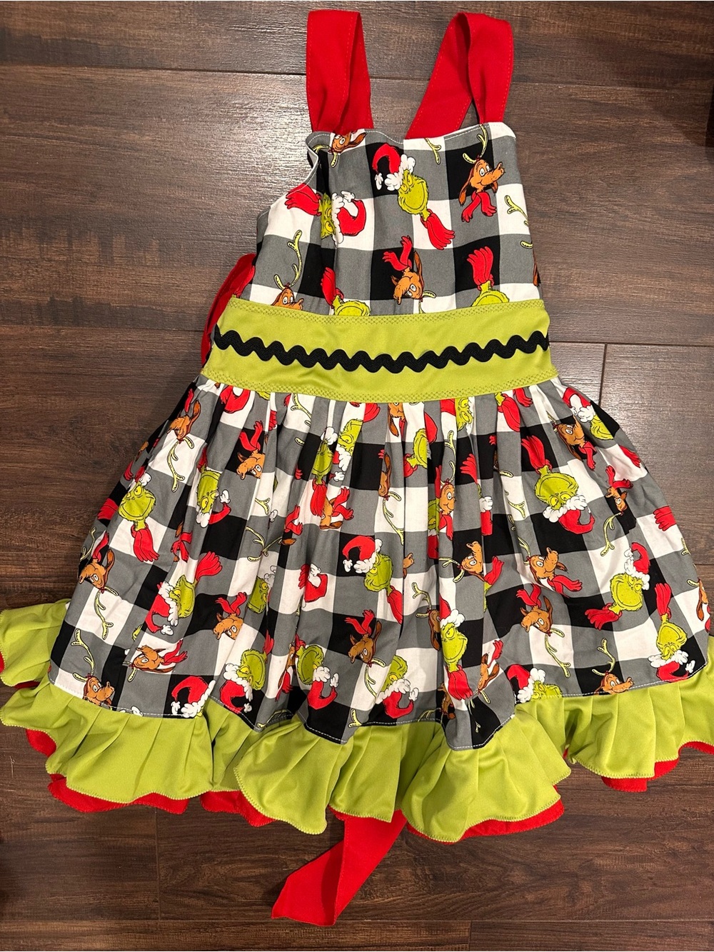 Girls Red, Green & Black Plaid Ruffle Suspender Skirt Dress